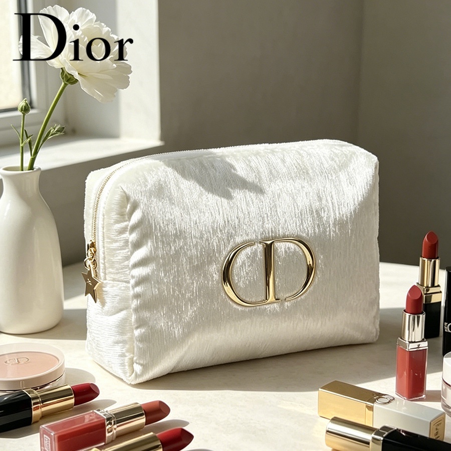 Women Bags Designer - 디올의 가방 화이트 벨벳 여행용 화장품