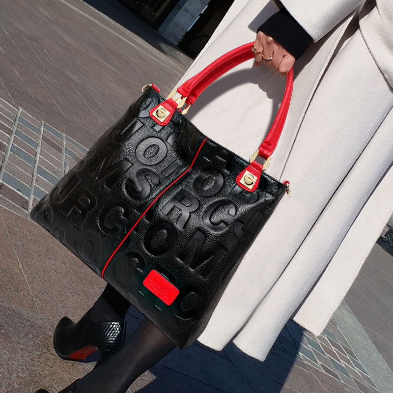 Women'S Tote Bags For Work - 정품 소가죽 엠보싱 레터 토트백 탈부착