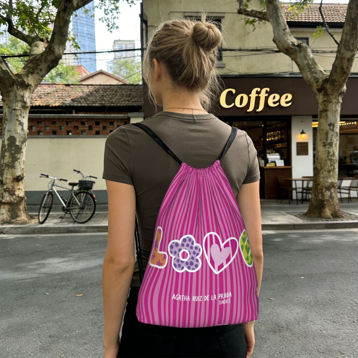 Women Bags Prada - 아가타 루이즈-데-라-프라다 패턴 백팩 캐주얼 드로스트링