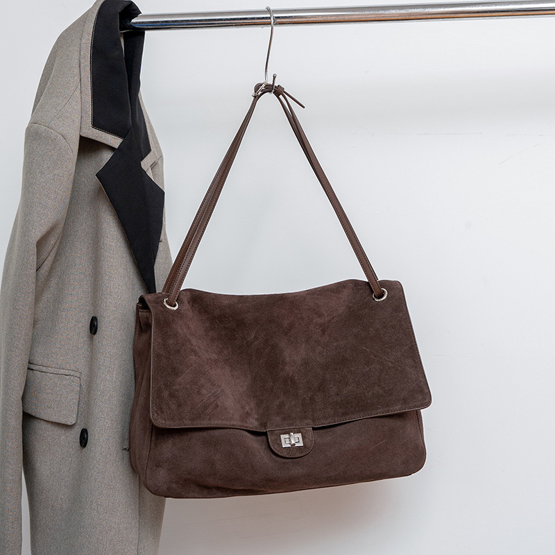 Women'S Tote Bags For Work - 여성용 정품 스웨이드 가죽 숄더백, 조절