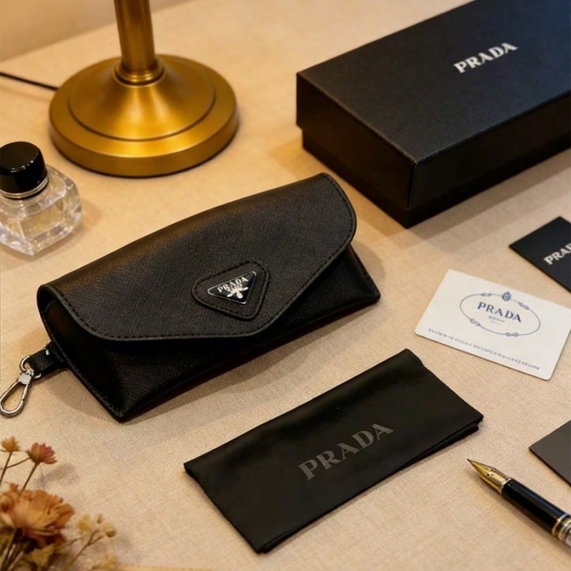 프라다 블랙 가죽 안경 케이스 고급 삼각형 금속 로고  - Women Bags Prada 리뷰 및 가격