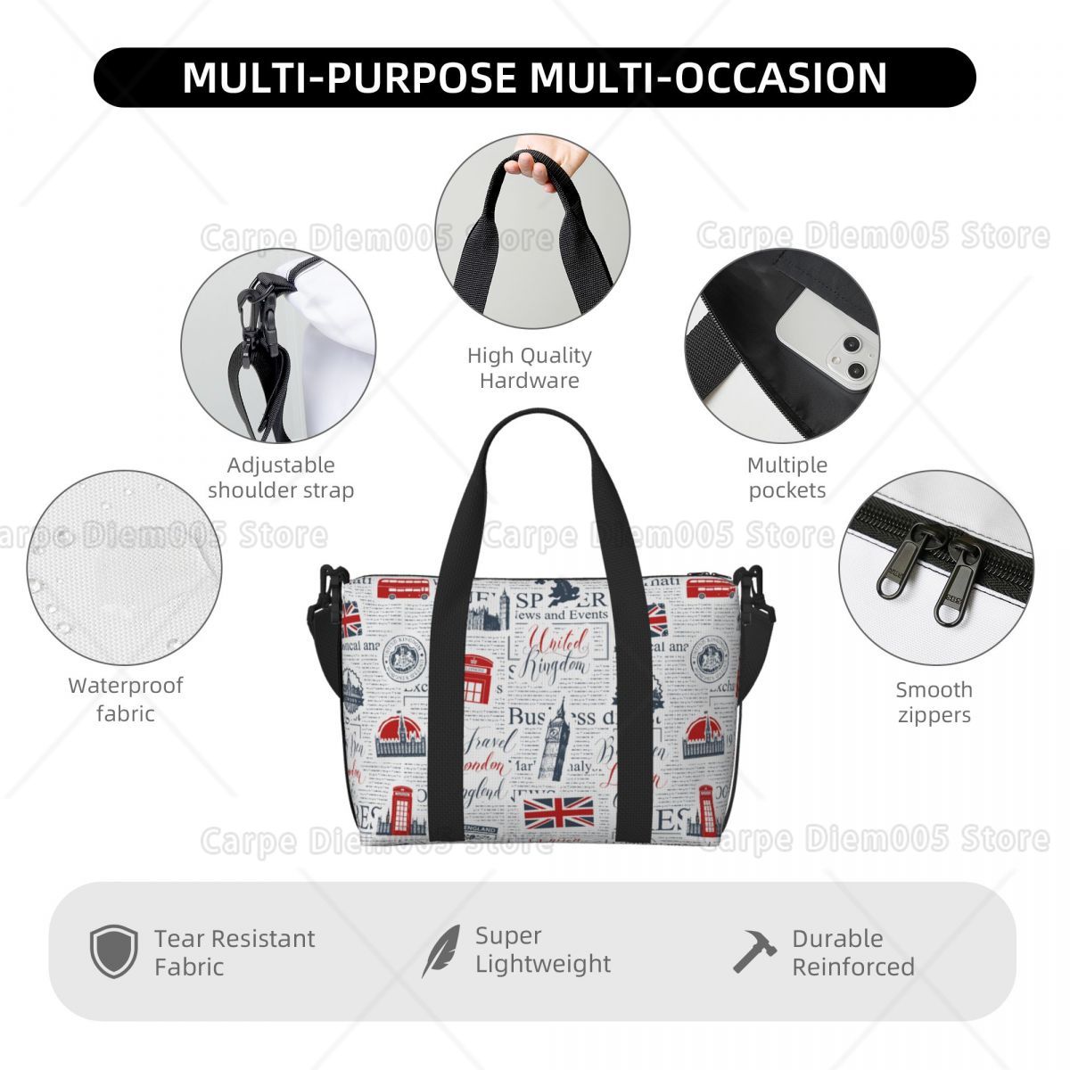 빈티지 영국 런던 신문 여행 수하물 가방 접이식 핸드  - Women Bags Uk 리뷰 및 가격