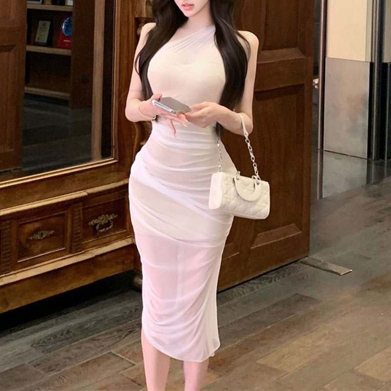 스타일리시한 거즈 스플라이스 스큐 칼라 미디 드레스 여 - Women X Bags 리뷰 및 가격