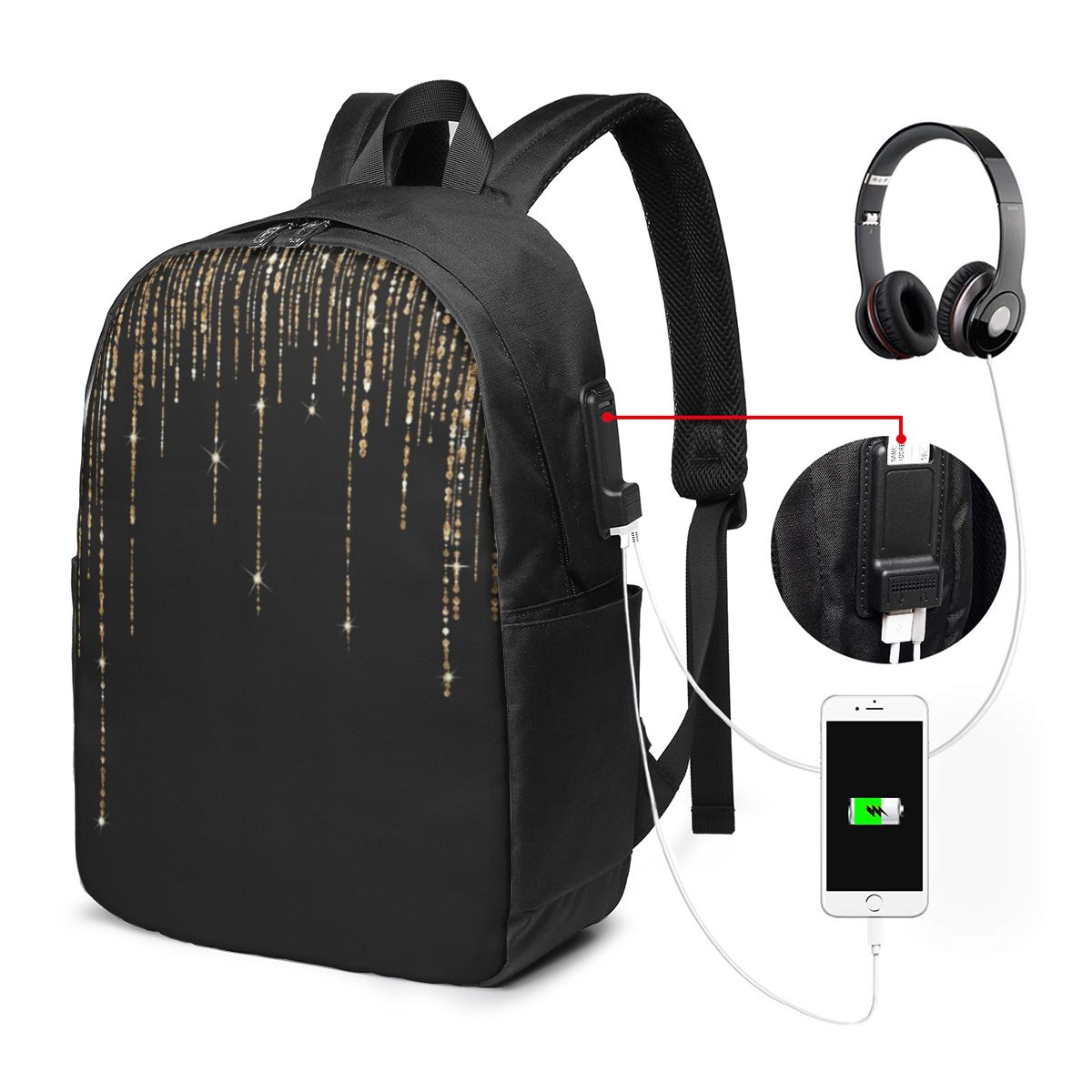 검정색과 금색 반짝이 패턴 배낭 여행 노트북 가방 컴퓨 - Women Bags Gold 리뷰 및 가격