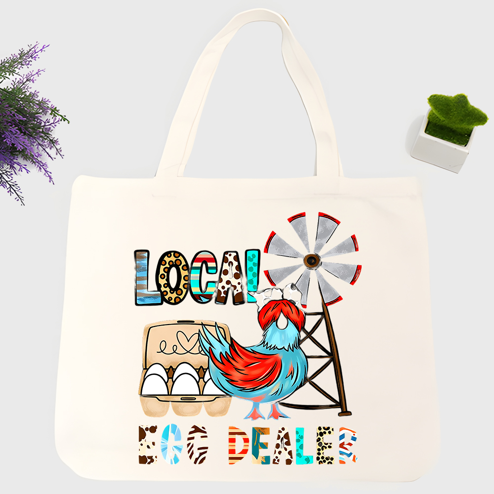계란 상자 디자인의 치킨과 풍차 그래픽 캔버스 토트백, - Women Bags Farmers 리뷰 및 가격