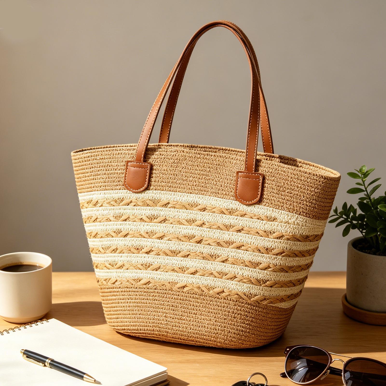 우아하고 세련된 새로운 대형 보헤미안 스타일 밀짚 토트 - Women Bags New 리뷰 및 가격