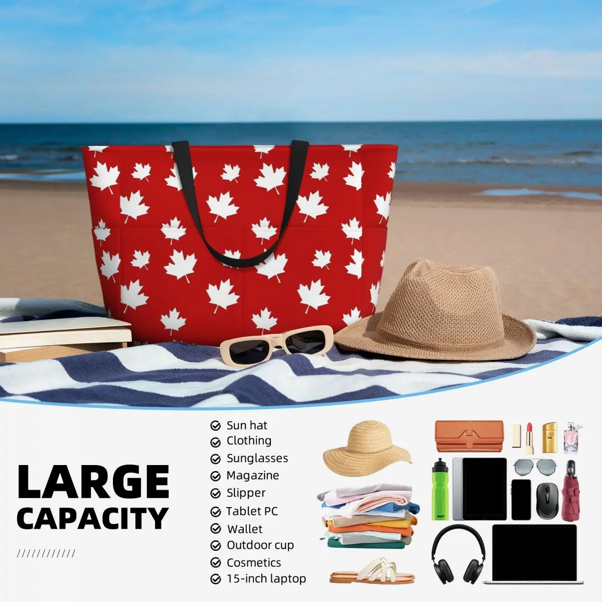 캐나다 단풍잎 깃발 패턴 레드 화이트 캐나다 국기 비치 - Women Bags In Canada 리뷰 및 가격